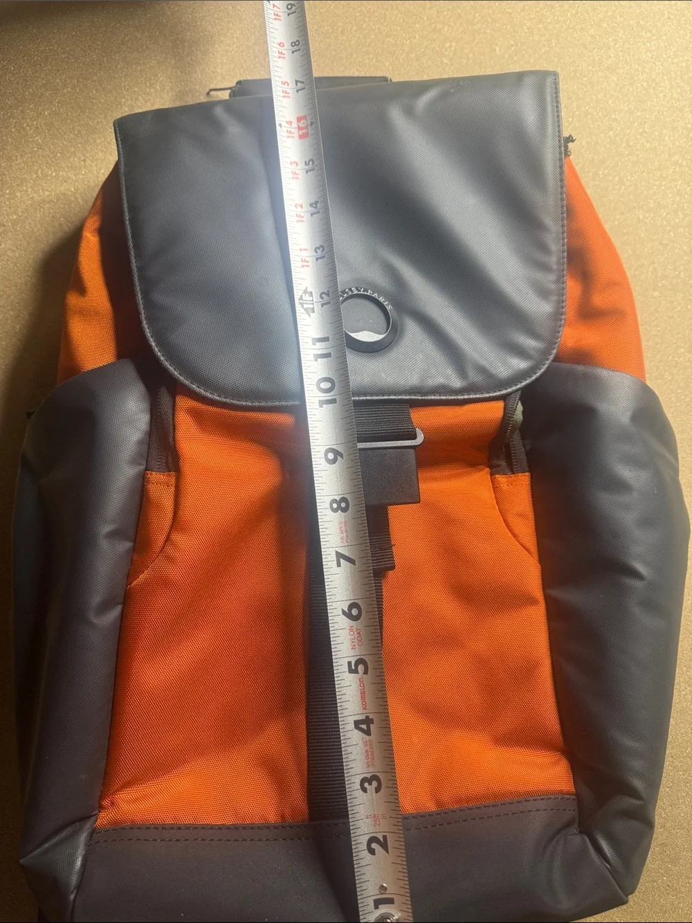 Delsey Orange Gray Tech Backpack Water Resistant Laptop Travel School‎ Bag FLAW.